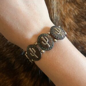 Cactus Medallion Stretch Bracelet - Rustic Copper Tone